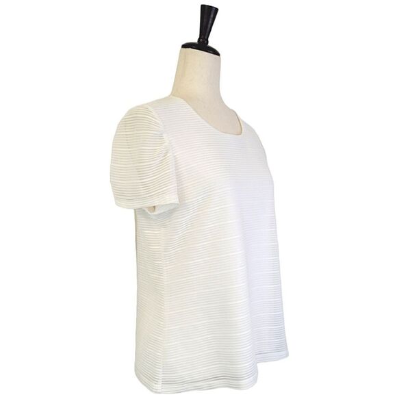 Dkny White Ribbed Scoop Neck Cap Sleeve Keyhole Closure Lined Blouse Size LP - Picture 2 of 8
